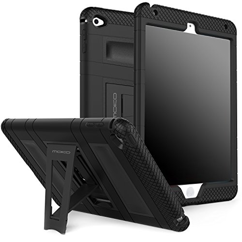 Product Cover MoKo Case Fit iPad Mini 4 - Silicone + Black Hard Polycarbonate Protector Cover Case with Foldable Stand & Built-in Screen Protector/Bumpers Fit Apple iPad Mini 4 2015 Tablet, Black