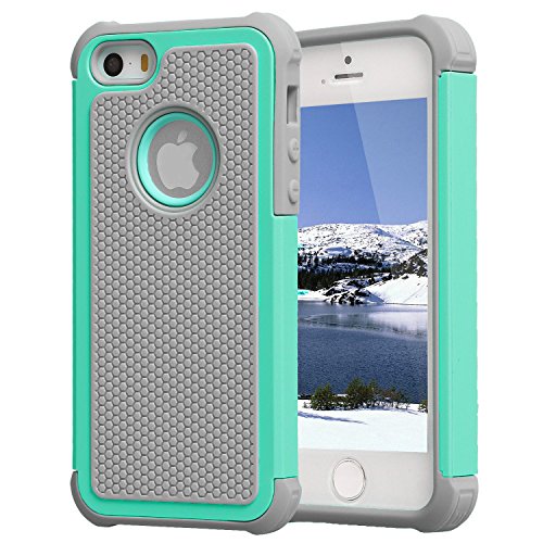 Product Cover iPhone 5/SE Case,iPhone 5S Case,AGRIGLE Shock- Absorption/High Impact Resistant Hybrid Dual Layer Armor Defender Full Body Protective Cover Case Compatible with iPhone 5/5S/SE (Gray/Green)