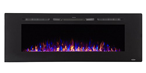 Product Cover Touchstone 80011 - Sideline Electric Fireplace - 60 Inch Wide - in Wall Recessed - 5 Flame Settings - Realistic 3 Color Flame - 1500/750 Watt Heater - (Black) - Log & Crystal Hearth Options