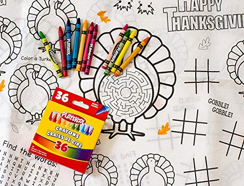 Product Cover Kids Coloring An Activity Thanksgiving Tablecloth Bundle 2 Items: 1 Paper Tablecover, 1 Box Of Crayons