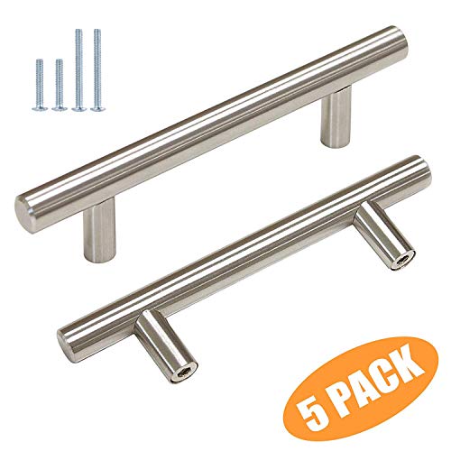Product Cover Probrico Kitchen Cabinet Drawer Handles And Pulls For Closet Cupboard Dresser Hardware Stainless Steel,5 Pack (CC:96mm, 5 Pack)