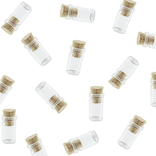 Product Cover Mini Tiny Clear Glass Jars Bottles with Cork Stoppers for Arts & Crafts, Projects, Decoration, Party Favors - Size: 18mm x 10mm Diameter (50 Pack)