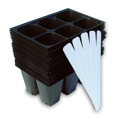 Product Cover 9GreenBox - Seedling Starter Trays, 144 Cells: (24 Trays; 6-Cells Per Tray), Plus 5 Plant Labels
