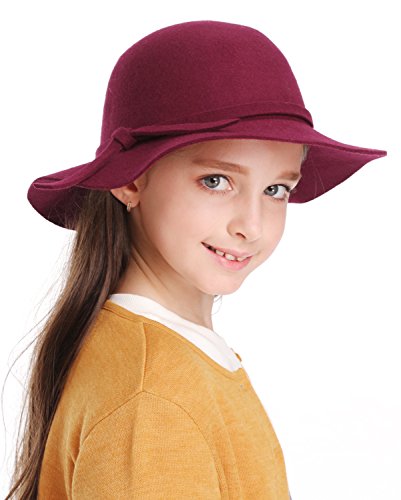 Product Cover Kids Girl's Vintage Dome 100% Wool Felt Bowler Cap Floppy Hat Bow