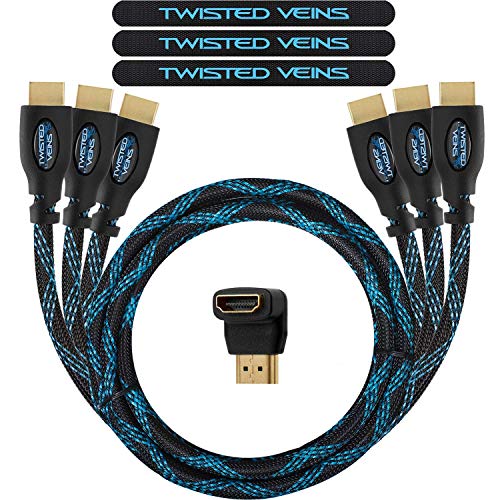 Product Cover Twisted Veins HDMI Cable 6 ft, 3-Pack, Premium HDMI Cord Type High Speed with Ethernet, Supports HDMI 2.0b 4K 60hz HDR on All Tested Devices Except Apple TV 4K Where it Only Supports 4K 30hz