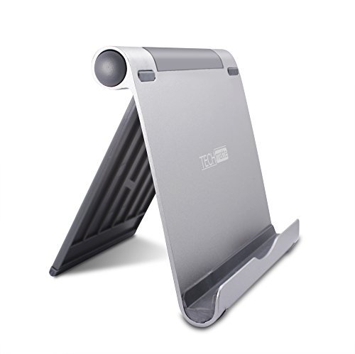 Product Cover TechMatte Tablet Stand-Adjustable Multi-Angle Aluminum Stand Holder for iPad Pro, Tablets, E-Readers (Up to 13inches, Silver/Grey)