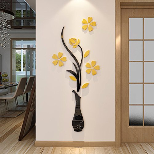 Product Cover 3d Vase Wall Murals for Living Room Bedroom Sofa Backdrop Tv Wall Background, Originality Stickers Gift, DIY Wall Decal Wall Decor Wall Decorations (Yellow, 59 X 23 inches)