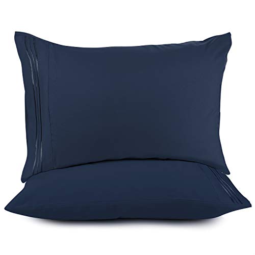 Product Cover Nestl Bedding Solid Microfiber King 20 x 40 Inches Pillowcases, Navy Blue (Set of 2)