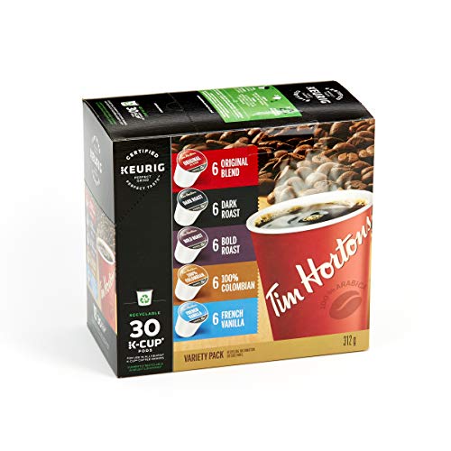 Product Cover Tim Hortons Variety Pack, Original, Dark Roast, Colombian, Bold Roast and French Vanilla, Single Serve Keurig K-Cup Pods, 30 Count