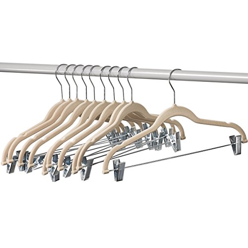 Product Cover Home-it 10 Pack Clothes Hangers with clips -  IVORY Velvet Hangers for skirt hangers - Clothes Hanger - pants hangers - Ultra Thin No Slip