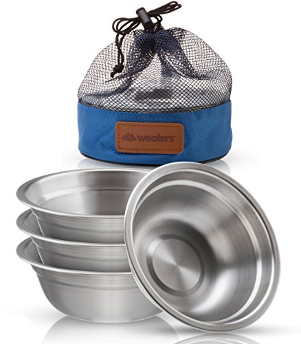 Product Cover Stainless Steel Bowl Set - 6 inch Ultra-Portable Dinnerware 4 Pack Round BPA Free Bowls with Mesh Travel Bag for Outdoor Camping | Hiking | Picnic | BBQ | Beach