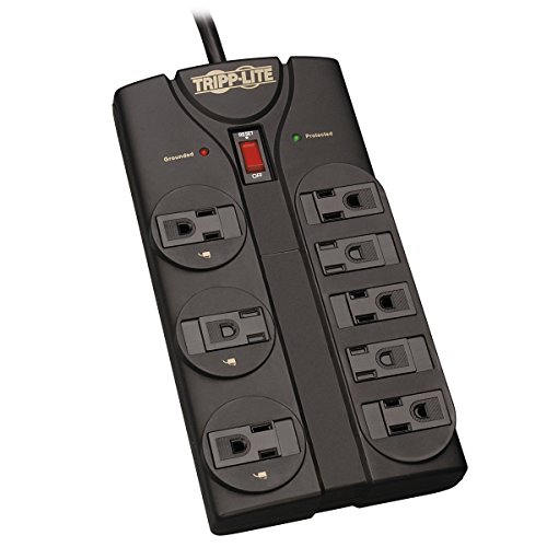 Product Cover Tripp Lite 8 Outlet Surge Protector Power Strip, 8ft Cord Right Angle Plug, Black, Lifetime Insurance (TLP808B)