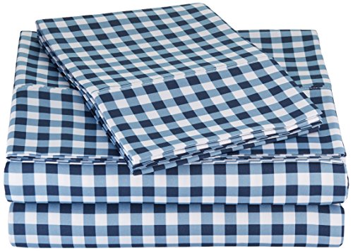 Product Cover AmazonBasics Microfiber Sheet Set - (Includes 1 bedsheet, 1 Fitted Sheet with Elastic, 2 Pillow Covers, Queen, Gingham Plaid)