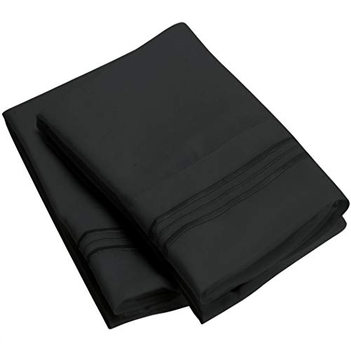Product Cover Mellanni Luxury Pillowcase Set - Brushed Microfiber 1800 Bedding - Wrinkle, Fade, Stain Resistant - Hypoallergenic (Set of 2 King Size, Black)