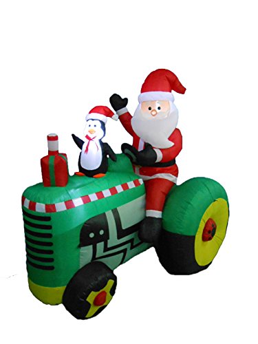 Product Cover 5.3 Foot Tall Christmas Inflatable Santa Claus Drive Tractor with Penguin Yard Decoration
