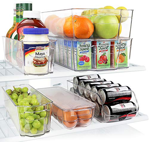 Product Cover Greenco GRC0250 6 Piece Refrigerator and Freezer Stackable Storage Organizer Bins with Handles, Clear