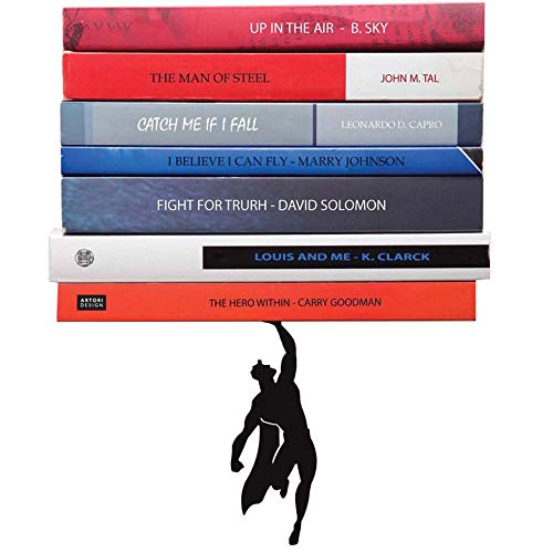 Product Cover Artori Design Book Shelf | Black Metal Superhero Floating Shelves | Invisible Book Stack | Hidden Mount Shelf | Unique Wall Shelf | Cute Book Stand | Living Room Wall Decor | Wall Mount Shelf