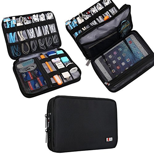 Product Cover BUBM Double Layer Electronic Accessories Organizer, Travel Gadget Bag for Cables, USB Flash Drive, Plug and More, Perfect Size Fits iPad Mini (Medium, Black)