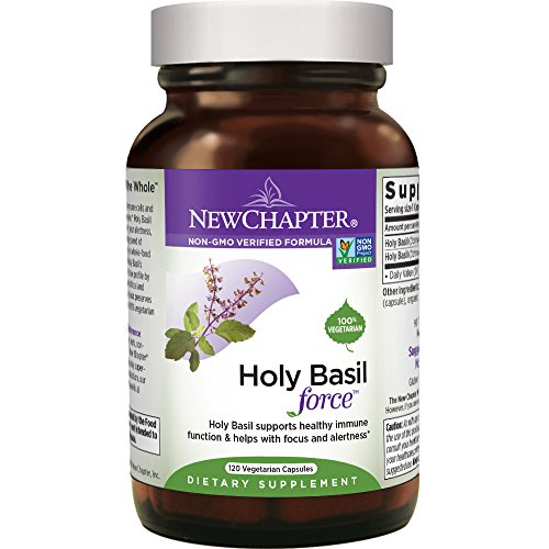 Product Cover New Chapter Stress Relief Supplement - Holy Basil Force with Supercritical Holy Basil for Stress Support + Immune Support + Non-GMO Ingredients - 120 ct Vegetarian Capsules