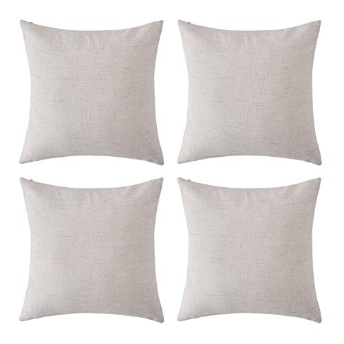 Product Cover Deconovo Blank Pillow Covers Throw Cushion Cover Faux Linen Look Decorative Pillowcases for Sofa 18 x 18 Inch Cream Set of 4 No Pillow Insert
