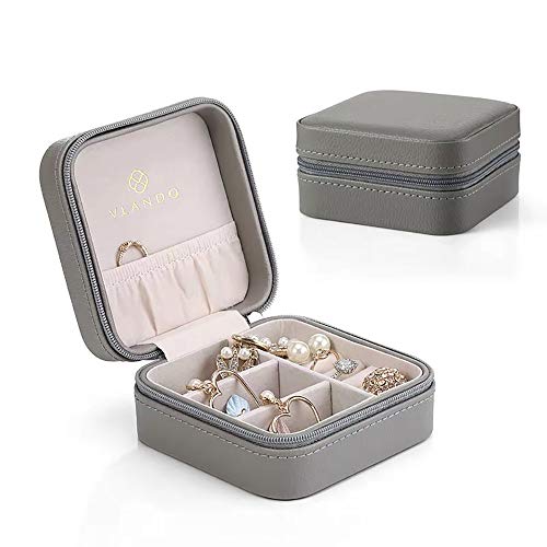 Product Cover Vlando Small Faux Leather Travel Jewelry Box Organizer Display Storage Case for Rings Earrings Necklace, Grey