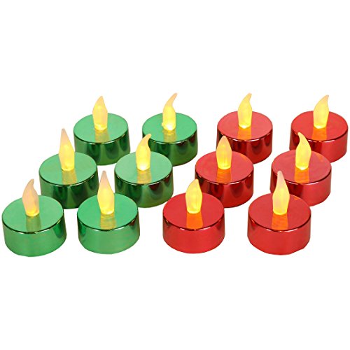 Product Cover Home-X Flameless Tealight Votive Candles, Perfect for Holiday Parties and Decorating, Green and Red (Set of 12)