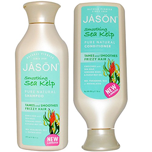 Product Cover Jason All Nautral Organic Smoothing Sea Kelp Shampoo and Conditioner Bundle For Frizzy Hair With Aloe Vera, Ginseng and Chamomille, Paraben Free, Gluten Free, Sulfate Free, and Vegan, 16 fl oz each