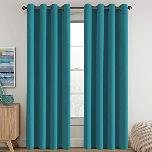 Product Cover Blackout Thermal Insulated Living Room Curtains 84 inches Long Kids Boys Room Curtains Blackout for Bedroom - Thermal Insulated Room Darkening Window Treatment Grommet One Panel, - Turquoise Blue