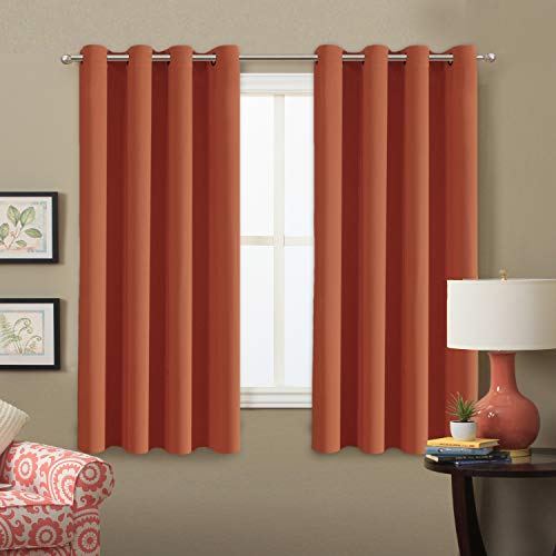 Product Cover H.VERSAILTEX Full Blackout Curtain Shade Light Blocking Curtains 63 Inch Length Ultra Soft and Sleep Well Kids Room Curtains with 8 Grommets Each Panel - One Panel - Orange Ochre
