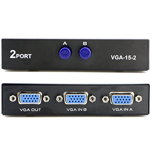 Product Cover Pasow VGA 2 in 1 Out 2 Port VGA Switch Press Button Two Way VGA Vedio Switch for PC TV Monitor -Black