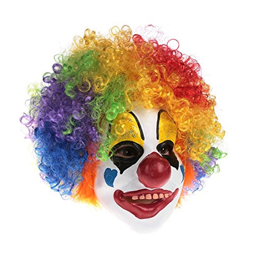 Product Cover Clown Mask With Colorful Clown Wig Breathability Visible Smiley Funny Latex Joker Scary Clown Mask For Kids Adult Child Boys Halloween Costume Prank