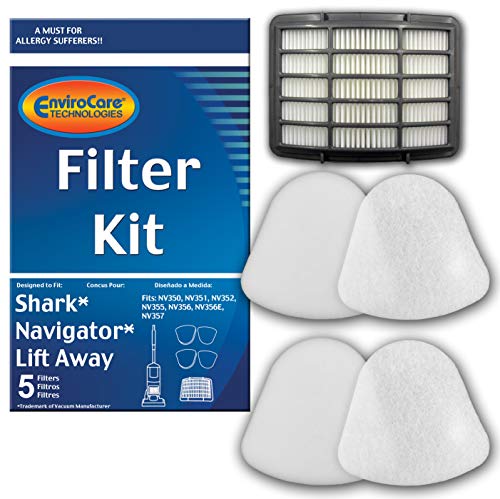 Product Cover EnviroCare Premium Replacement Vacuum Cleaner Filters for Shark Navigator Lift-Away NV350, NV351, NV352, NV355, NV356, NV356E, NV357 Pre-Filter Kits (2 Foam and 2 Felt Filters) + 1 Hepa Filter
