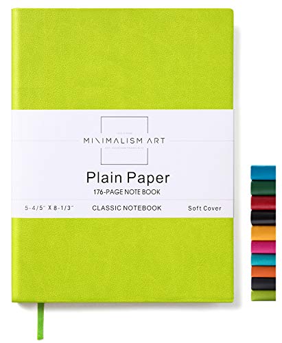 Product Cover Minimalism Art, Soft Cover Notebook Journal, A5 Size 5.8 X 8.3 inches, Lime Green, Plain/Blank Page, 176 Pages, Fine PU Leather, Premium Thick Paper-100gsm, Ribbon Bookmark, Designed in San Francisco