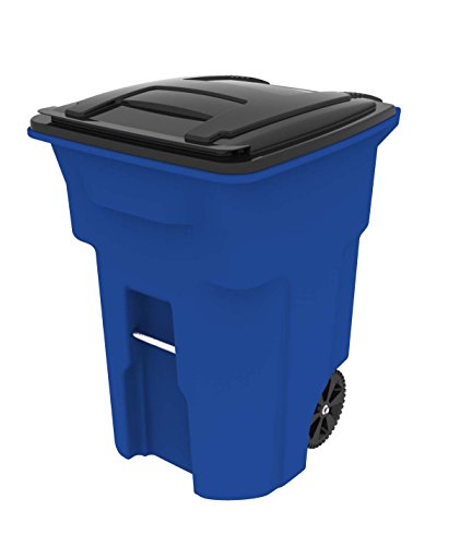 Product Cover Toter 025596-R1705 Residential Heavy Duty Two Wheeled Trash Can with Attached Lid, 96 Gallon, Blue