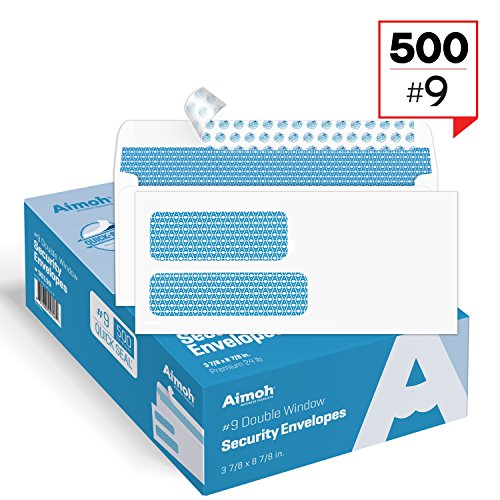 Product Cover 500#9 Double Window SELF Seal Security Envelopes - for Invoices, Statements & Documents, Security Tinted - Size 3-7/8 x 8-7/8-24 LB - 500 Count (30139)