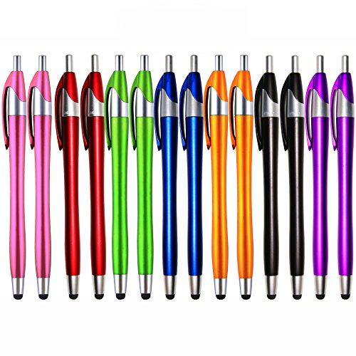 Product Cover Electronic Screen Touch Stylus, Skoloo 14 Pack 2 in 1 Slim Long Click Ink Stylus Ballpoint Pen for Universal Android Touch Screen Tablet Smartphone, Google Nexus, Samsung Galaxy, HTC, Multi-Colored