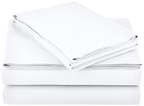 Product Cover AmazonBasics Microfiber Sheet Set - (Includes 1 bedsheet, 1 Fitted Sheet with Elastic, 2 Pillow Covers) Queen, Bright White