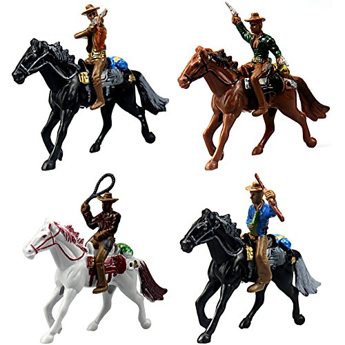 Product Cover FUNSHOWCASE Western Cowboys Gunslingers with Horses Miniatures for Fairy Garden, Cake Topper, Toy, Aquarium Terrarium - Set of 4