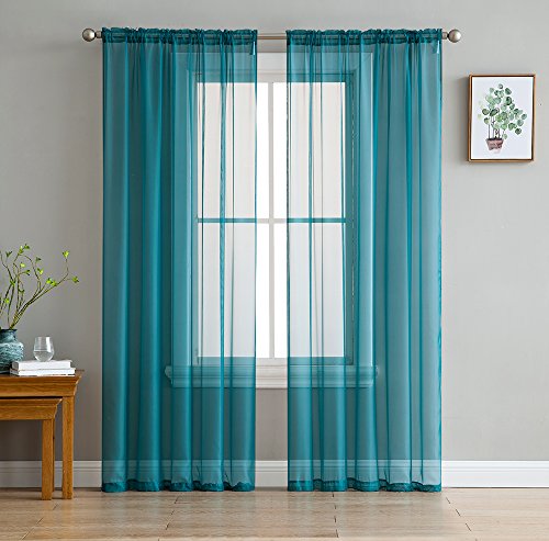 Product Cover HLC.ME Grey Teal Sheer Voile Window Treatment Rod Pocket Curtain Panels for Bedroom and Living Room (54 x 84 inches Long, Set of 2)
