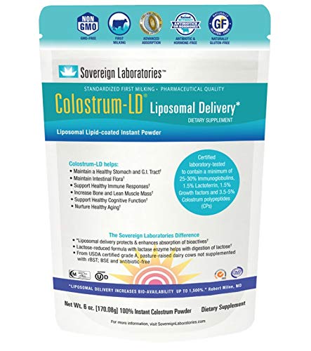 Product Cover Enhanced Absorption Liposomal Colostrum Powder - Proprietary Colostrum-LD Tech Provides up to 1500% More Bio-Availability Over Regular Colostrum - 6oz by Sovereign Laboratories