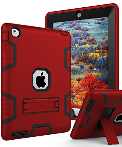 Product Cover TIANLI iPad 2 Case,iPad 3 Case,iPad 4 Case Three Layer Protection Shockproof Protective with Kickstand iPad 2nd Generation Case/iPad 3rd Generation Case/iPad 4th Generation Case - Red Black