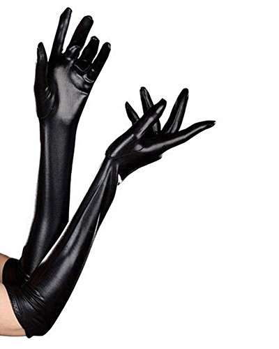 Product Cover Luwint Women's Sexy Elastic Shiny Wet Look Satin Long Gloves ( Black)