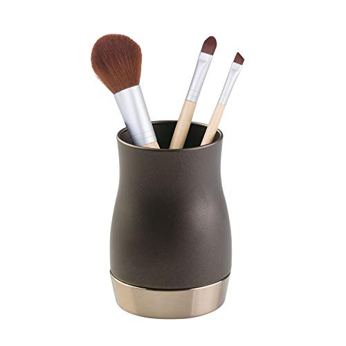 Product Cover mDesign Decorative Metal Makeup Brush Cup Holders Tumblers for Bathroom Vanity Countertops - for Mouthwash/Mouth Rinse, Storing and Organizing Cosmetic Accessories - Bronze/Brown