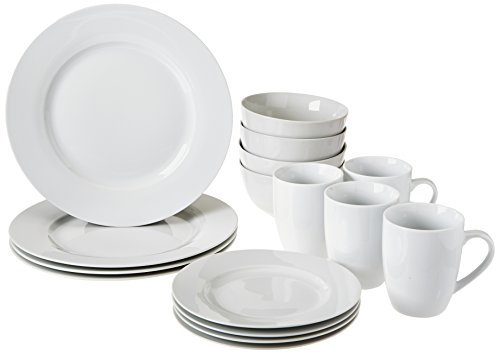 Product Cover AmazonBasics 16-Piece Kitchen Dinnerware Set, Plates, Bowls, Mugs, Service for 4, White