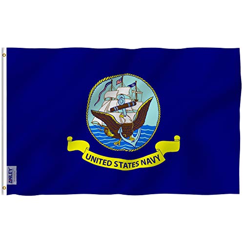 Product Cover Anley Fly Breeze 3x5 Foot US Navy Flag - Vivid Color and UV Fade Resistant - Canvas Header and Double Stitched - United States Naval Military Polyester Flags with Brass Grommets 3 X 5 Ft