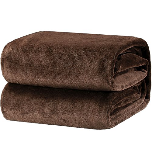 Product Cover Bedsure Flannel Fleece Luxury Blanket Brown Queen Size Lightweight Cozy Plush Microfiber Solid Blanket