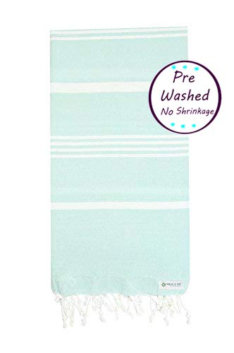 Product Cover Prewashed, Soft Original Turkish Cotton Peshtemal Towels Pestemal Towel Best for Travel Camping Bath Sauna Beach Gym Pool Blanket Absorbent Stylish Eco friendly Thin Towels, Mint- Size 70x37 Inches