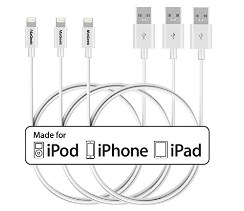 Product Cover MaGeek [Pack of 3pcs] 3.3ft Apple MFi Certified Lightning to USB Cable Data Cable Charge Cord for iPhone Xs Max X 8 8 Plus 7 7 Plus 6S 6 Plus 5S 5C 5, iPad Pro Air Mini, iPod Touch(White)