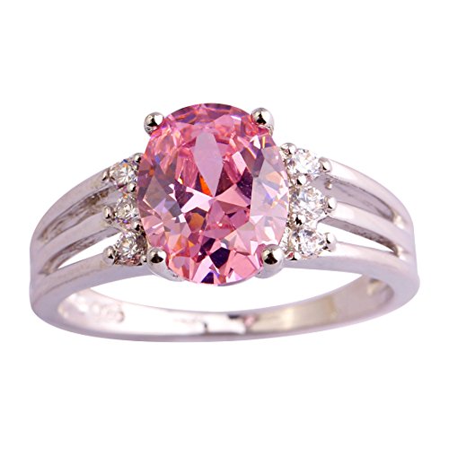Product Cover Psiroy 925 Sterling Silver Oval Shaped Created Pink Topaz Filled Anniversary Ring