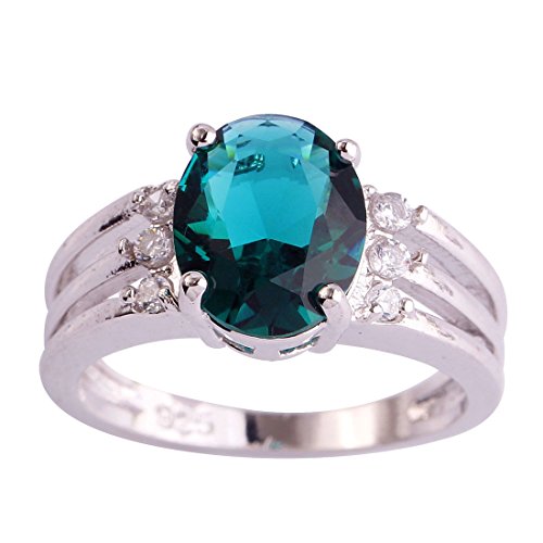 Product Cover Psiroy 925 Sterling Silver Oval Shaped Created Green Topaz Filled Anniversary Ring Size 8